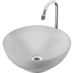 Lavabo de baño de cerámica de forma ovalada con acabado brillante diseñado para instalaciones modernas de encimera de la India - Product Image 1