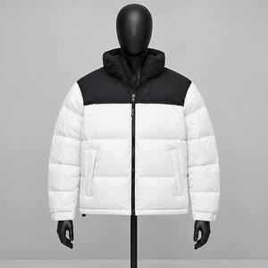 Unisex Winter Stand-Up Canvas Zipper Eco-Friendly Windproof Plain Dyed Cotton Fleece-Lined <b>Puffer</b> <b>Jacket</b> Loose-Fit Couple's - Product Image 1