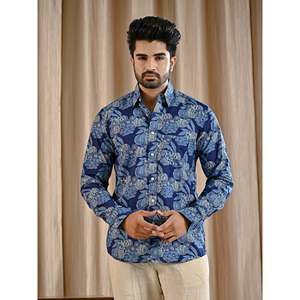 Chemise décontractée en coton à imprimé floral et à pois bleus, 100% popeline, manches longues, tailles XL à 6XL, ODM Fashion - Product Image 1