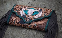 Dompet Wanita Mewah Anti Air Gaya Bohemian dengan Tali Tunggal Motif Tengkorak Sapi Kanvas Terlaris