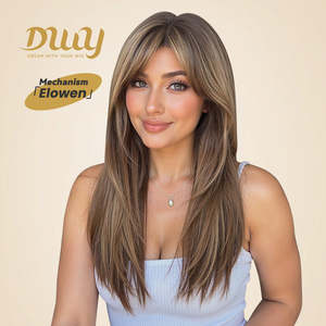 Elowen-DWY MiraScalp Glueless Synthetic <b>Wig</b> Short Curly Hair with Transparent Lace Middle Length <b>Sandy</b> Brown Layer Cut - Product Image 1