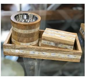 ถาดรองน้ำชาทรงกลมสไตล์คลาสสิกงานไม้เนื้อแข็งหรูหราทนทานแบบแฮนด์เมดสำหรับงานเลี้ยงเล็กเสิร์ฟผลไม้ - Product Image 1