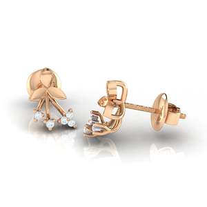 Boucle d'oreille à clous florale en or 14 carats certifié avec 10 diamants véritables (0,07 ct de poids total) - Product Image 3