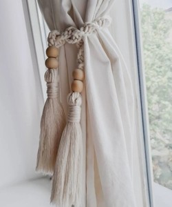 Macrame Curtain <b>Tiebacks</b> in Natural, Boho Style - Curtain Holder - Home Decor - Product Image 1