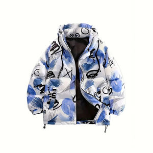 Manteau Puffer Imprimé Graphique Poches Coupe-Vent à Capuche Bomber Outwear Casual Plus Size Puffer Jacket - Product Image 1