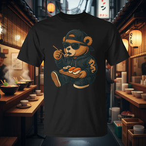 T-Shirt Hip Hop con Orsacchiotto che Mangia Sushi Giapponese per Uomo e Donna, Abbigliamento Promozionale alla Moda - Product Image 3
