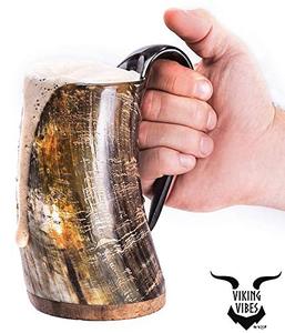 Tasse en corne de bœuf naturelle antique de haute qualité, faite à la main, mug en corne de boisson viking pour la décoration de mariage - Product Image 1