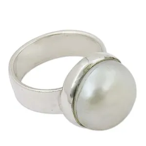 Bague Cocktail Art Palace en Argent 925 avec Perle d'Eau Douce, Sertie Clos, Design Minimaliste, Tendance, Unisexe, pour Mariage et Usage Quotidien - Product Image 3