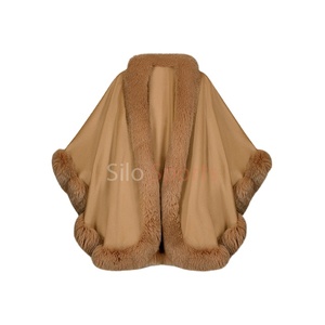 2025 OEM Original Women's Breathable Burgundy Cashmere <b>Wool</b> Bomber <b>Cape</b> Fox Fur Trim Finished Low MOQ Winter Heated Windproof - Product Image 5