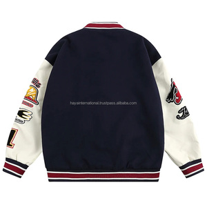 High Quality Custom Logo Embroidery Design Canvas Stand Collar Men's Varsity <b>Baseball</b> <b>Bomber</b> <b>Jacket</b> Button Closure OEM - Product Image 2