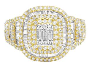 Elegant 10K Yellow Gold Rhodium Plated Hip Hop <b>Ring</b> with Lab Grown Diamonds Baguette & Round Cuts <b>Iced</b> Mens Jewelry for Party - Product Image 2