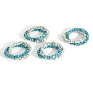 Rond de serviette rond fait main avec perles et fil Rond de serviette perlé délicat pour la présentation des repas - Product Image 1