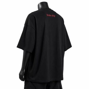 Camiseta de algodón negra transpirable para hombre, manga corta, cuello redondo, corte regular, estilo urbano, diseño frontal con estampado de letras - Product Image 4