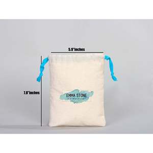 Custom Turquoise <b>Drawstring</b> Muslin Bag 6W X 8H Organic Cotton Biodegradable Bridal Shower Craft <b>Pouch</b> Screen Printed - Product Image 2