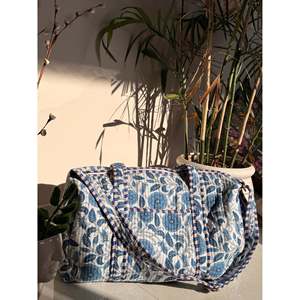 Indian <b>Patchworked</b> Floral Quilted Duffle <b>Bag</b> Casual Cotton Leather Zipper Closure for Fitness Gym Travel Printed Logo 2 XL Sizes - Product Image 2