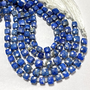 Cuentas en forma de caja facetadas de Lapiz Lazuli, piedras preciosas en forma de cubo natural de 7-8MM para suministros de cuentas - Product Image 1
