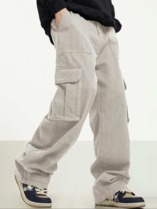 Pantalon cargo décontracté pour homme, taille haute élastique, plusieurs poches, toile respirante, coupe droite légère, style hiver - Product Image 3