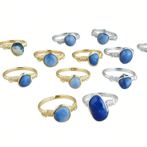 Polished Blue Stone Fashion <b>Rings</b> Gold and Silver Plated Wire Wrap for Resale Appeal - Product Image 3