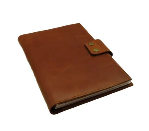 Couverture pour ordinateur portable en cuir véritable avec bracelet marron élégant, compatible avec les cartes de journal, porte-stylo, journal rechargeable en spirale