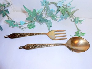 Ensemble de serveur de salade en laiton fabriqué à la main poignée décorative cuisine salle à manger ustensiles de service pour la table de fête maison - Product Image 4