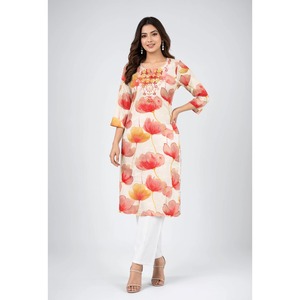 Blusa de Algodón Blanca Bordada para Mujer, Tela Popelina con Estampado Floral, Manga Convencional, Uso Diario, WSKP195, Ropa Étnica Elegante - Product Image 1