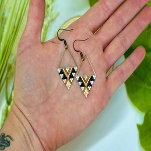 Designer Triangle Patterned Earrings <b>Brass</b> Gold Plated Beaded Earrings <b>Jewellery</b> for Women and Girls Wear in Wedding Party's - Product Image 4