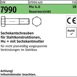 Perno Hexagonal DIN 7990 CE M27x110 4.6 Galvanizado en Caliente 1 Pieza - Product Image 1