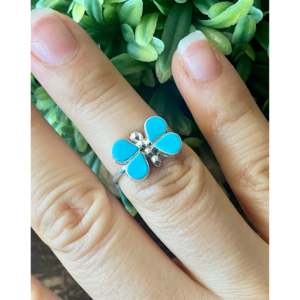 <strong>Swain</strong> Charlie Fashionable Adjustable Butterfly Ring Turquoise and Sterling Silver with Bezel Setting Size 6.75 Perfect Gift - Product Image 2