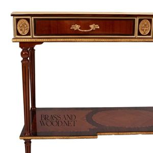 Mesa Consola Clásica de Lujo con Estante Inferior, Madera Artesanal con Detalles Dorados, Estilo Francés, Superficie de Mármol - Product Image 3