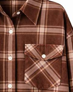 Women Oversized Plaid Button Up Shirt Brown Long <b>Sleeve</b> Casual Flannel Checkered Pocket Tunic <b>Top</b> Soft Autumn Winter Wholesale - Product Image 5