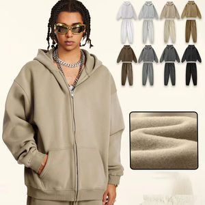 Ensemble de pantalons de survêtement lourds motif solide surdimensionné deux pièces avec pantalons de survêtement à revers ODM Hoodies pour hommes - Product Image 1