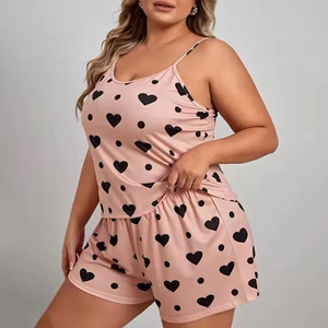 Último diseño de dos piezas de talla grande ropa de casa cintura elástica camisas de noche patrón de pijama estampado suave conjunto de ropa de salón para el verano - Product Image 6