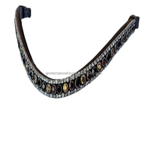 Luxe fait à la main 3 rangées de 15mm cristaux clairs et or rose combinaison conception personnalisée cuir cheval frontal toutes les tailles disponibles - Product Image 5