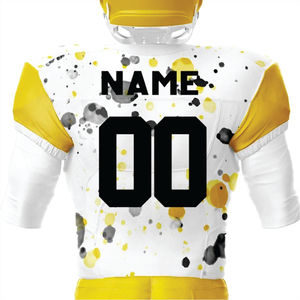 Personalizado 100% poliéster sublimado uniforme de fútbol americano transpirable blanco amarillo aparejos sarga equipo corto Jersey delantero - Product Image 3