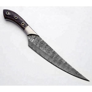 Couteau professionnel en acier Damas pour le filetage du saumon et la découpe du poisson avec manche en bois, idéal pour le camping - Product Image 2