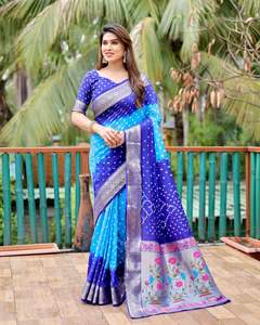 Latest Designer Bandhej Paithani Silk Heavy Saree with Blouse Pieces New Collection <b>Indian</b> & <b>Pakistani</b> <b>Clothing</b> - Product Image 5