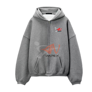 Sudadera con Capucha Personalizada con Logotipo, 100% Algodón Grueso, con Cierre Completo para Hombre, Talla XXS, Estilo Holgado con Hombros Caídos y Corte Recortado - Product Image 3