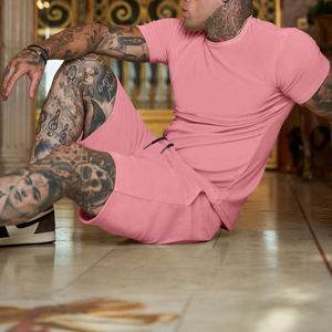 ชุดกางเกงขาสั้นสองชิ้นสำหรับผู้ชายชุดวอร์มสีพื้นสำหรับฤดูร้อนโลโก้แบบกำหนดเอง - Product Image 6