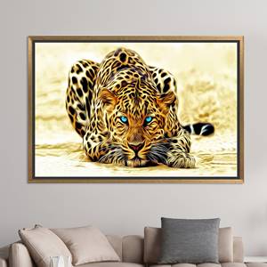 Impresión en lienzo de tigre de ojos azules elegante - Arte decorativo de pared con animales, lienzo con marco dorado - Product Image 1