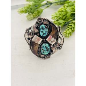 Vintage Charlie Morgan Kingman Turquoise & Sterling <b>Silver</b> Fashion <b>Cuff</b> <b>Bracelet</b> - Product Image 1