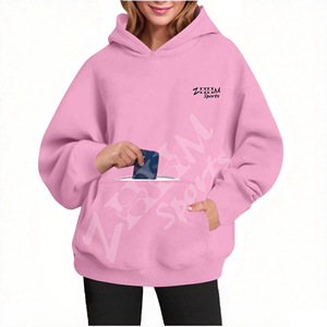 Sudaderas con capucha de gran tamaño para Otoño e Invierno para mujer, Jersey informal de manga larga de Color sólido estampado, bolsillo oculto de punto frontal - Product Image 2