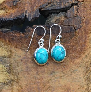 Pendientes clásicos de plata maciza 925, joyería para mujer, Plata de Ley 925, piedras preciosas turquesas, estilo bohemio, pendientes hechos a mano, regalo - Product Image 3