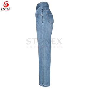 New Collection <b>Women</b> Denim <b>Jeans</b> Wholesale Custom Design Ladies Straight Fashionable Pants With Front <b>Button</b> Design - Product Image 2