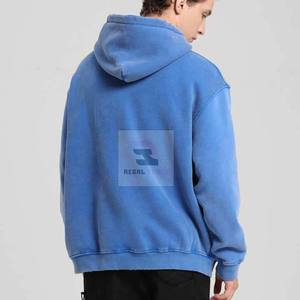 Venta al por mayor sudaderas con capucha de manga larga casuales de los hombres con diseño de cremallera logotipo personalizado patrón sólido estilo de invierno técnicas de teñido liso - Product Image 5