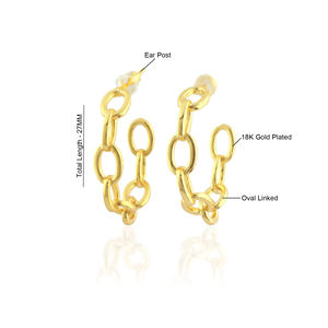 Chaîne à maillons ovales minimalistes cerceaux femmes mode bijoux unis demi cerceau circulaire boucle d'oreille en laiton plaqué or 18 carats cerceaux de déclaration - Product Image 2
