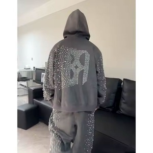 Winter Wear Rhinestone Tracksuit Top Quality Custom Logo Cotton Breathable Rhinestone Tracksuits For Men - Product Image 6