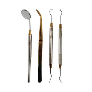 Juego de Instrumentos de Diagnóstico Dental de Acero Inoxidable Manual de Alta Calidad, Recubrimiento de Plasma Dorado, Examen Bucal Básico Profesional - Product Image 1
