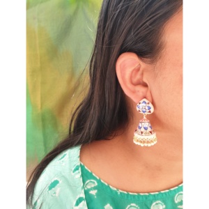 ต่างหู jhumka สีชมพูวาดด้วยมือเครื่องประดับอินเดียแบบดั้งเดิมต่างหูตุ้งติ้งชาติพันธุ์น้ำหนักเบาสำหรับผู้หญิง - Product Image 2