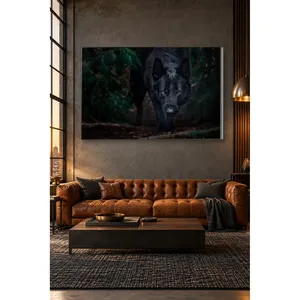 Fida Black Wolfdog sortant de la forêt sombre, impression sur toile - Product Image 4