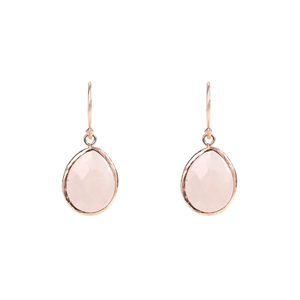 Pendientes colgantes de moda de cuarzo rosa y oro rosa, diseño pequeño - Product Image 1